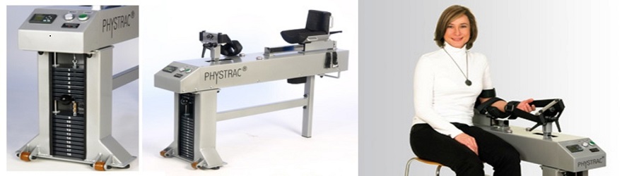 Deze foto geeft een impressie van de carpaaltunnel tractie therapie. Een pijnloze behandeling met Phystrac apparaat.